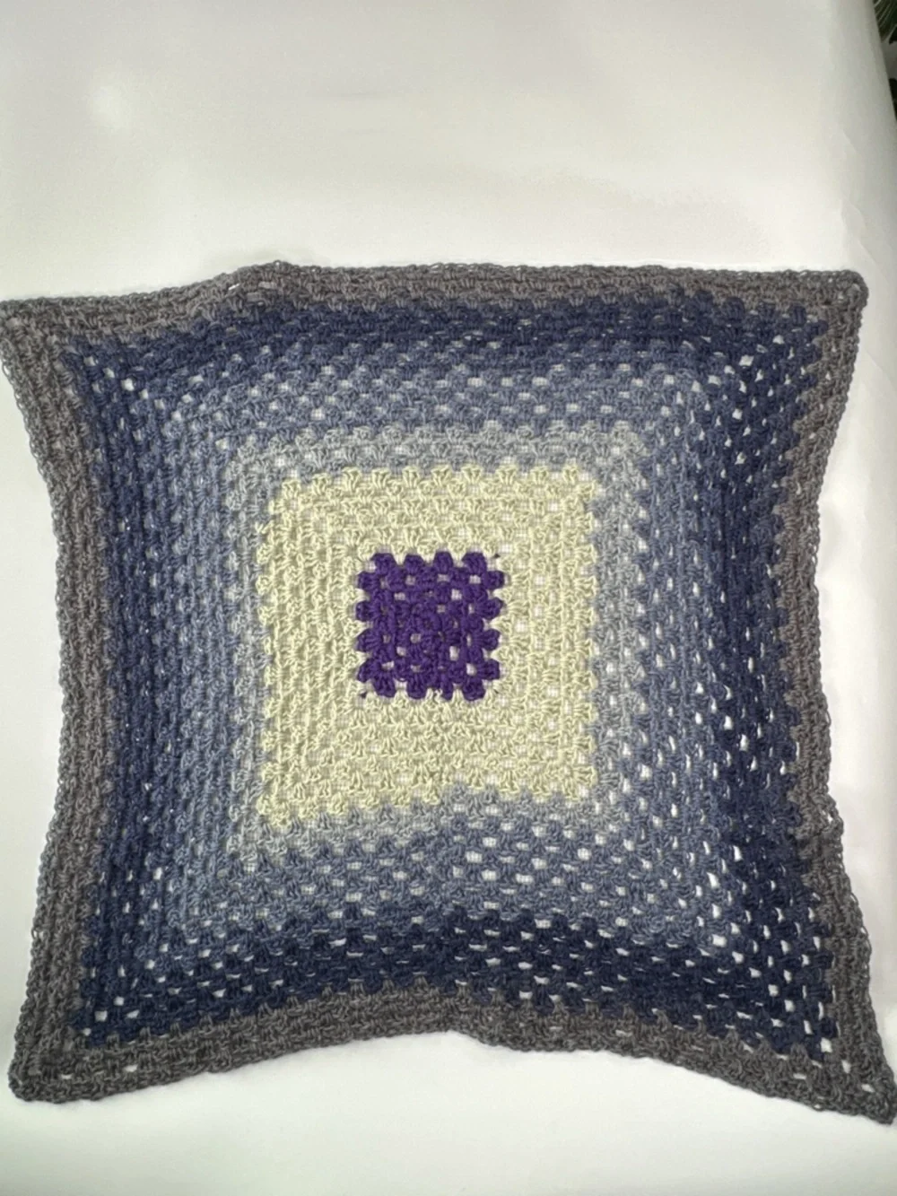 Handmade Crochet Throw Blanket Granny Square Afghan Purple Blue Grey 33x33